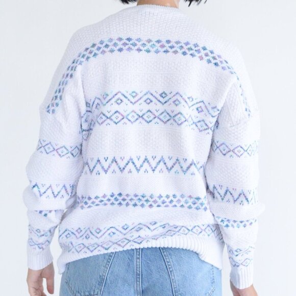 Vintage Parkhurst White Blue Eclectic Grandma Crewneck Sweater Fairy Kie L - Picture 3 of 11